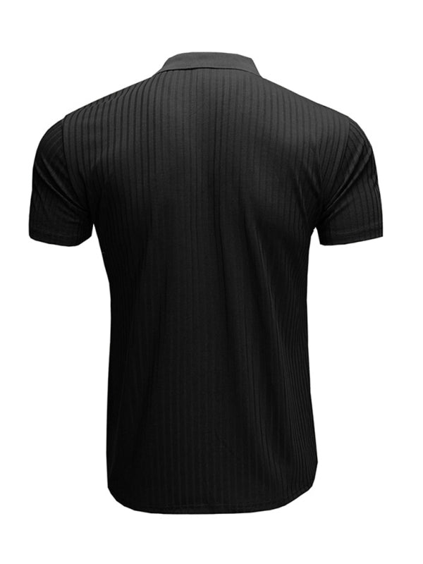 Men’s solid-color button-down short-sleeve polo shirt