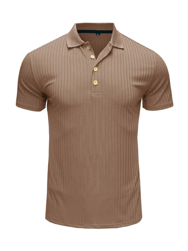 Men’s solid-color button-down short-sleeve polo shirt