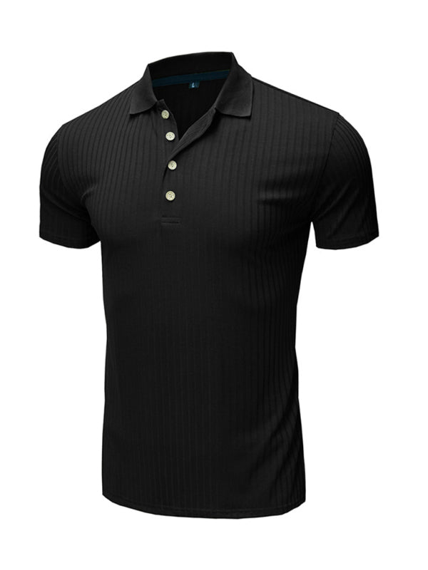Men’s solid-color button-down short-sleeve polo shirt