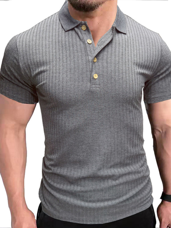 Men’s solid-color button-down short-sleeve polo shirt - Misty grey / S