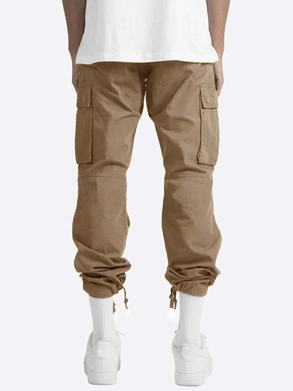 Men’s Solid Color Cargo Pocket Casual Trousers