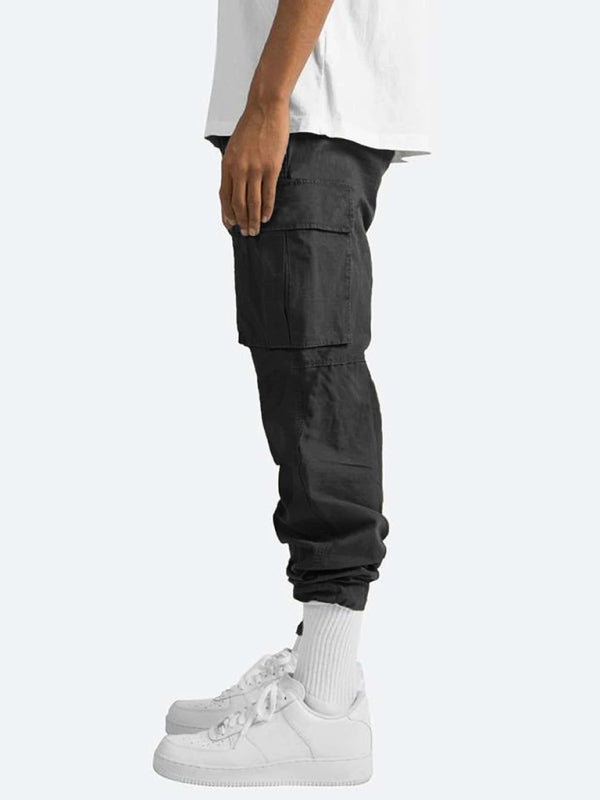 Men’s Solid Color Cargo Pocket Casual Trousers