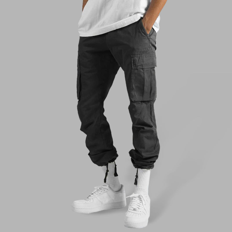 Men’s Solid Color Cargo Pocket Casual Trousers - Black / M