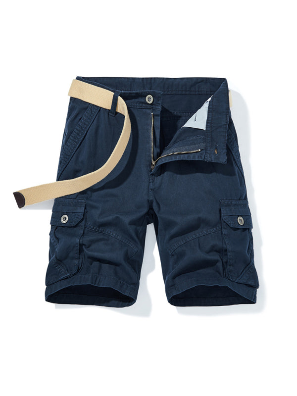 Men’s Solid Color Casual Multi-Pocket Cargo Shorts(Without Belt) - Purplish blue navy / 30