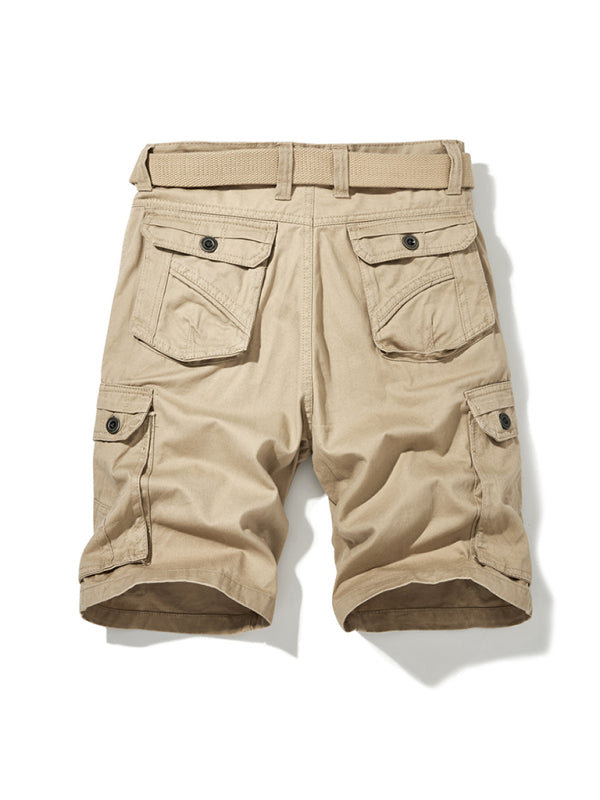 Men’s Solid Color Casual Multi-Pocket Cargo Shorts(Without Belt)