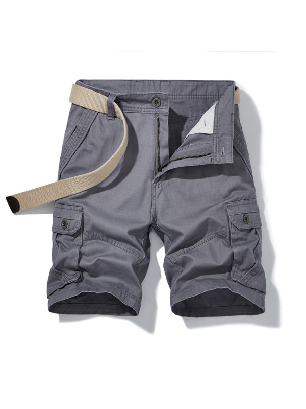 Men’s Solid Color Casual Multi-Pocket Cargo Shorts(Without Belt) - Charcoal grey / 30