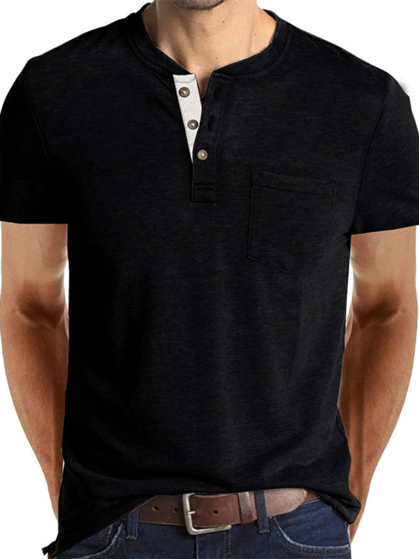 Men’s solid color casual short-sleeved T-shirt - Black / M