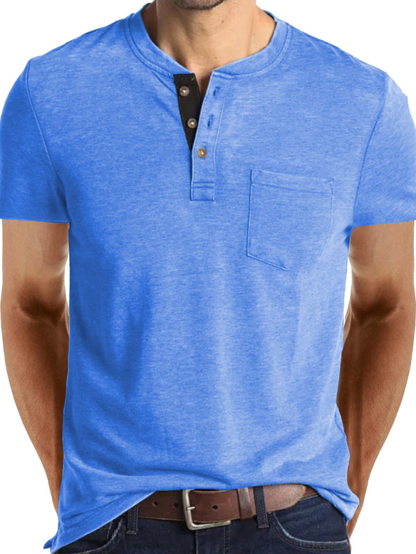 Men’s solid color casual short-sleeved T-shirt - Clear blue / M