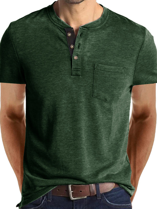 Men’s solid color casual short-sleeved T-shirt - Green / M