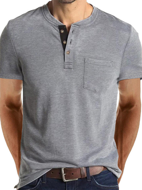 Men’s solid color casual short-sleeved T-shirt - Grey / M