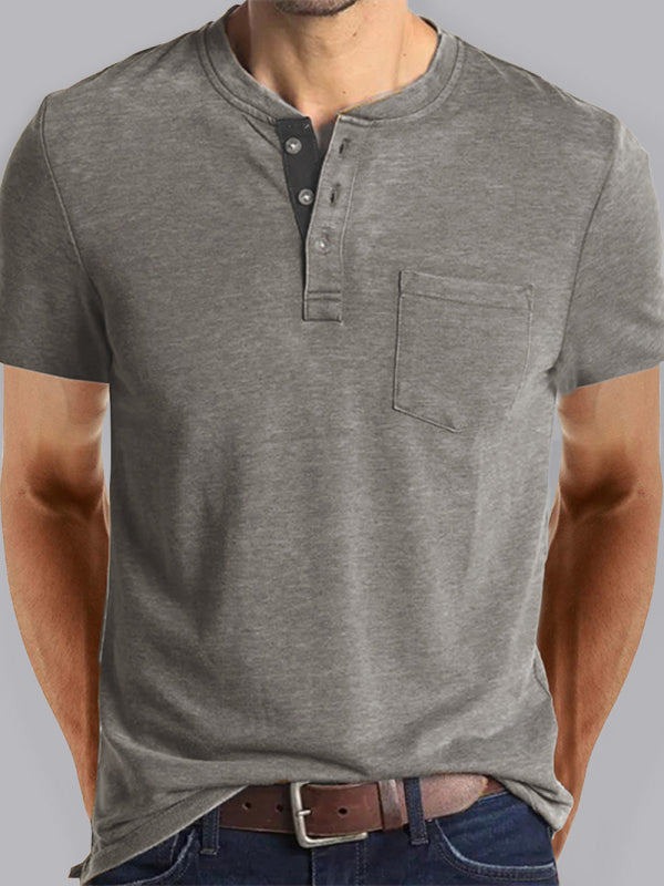 Men’s solid color casual short-sleeved T-shirt - Khaki / M