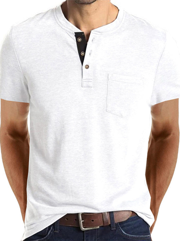 Men’s solid color casual short-sleeved T-shirt - White / M