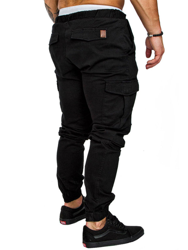 Men’s Solid Color Casual Tether Elastic Sports Baggies Men’s Trousers