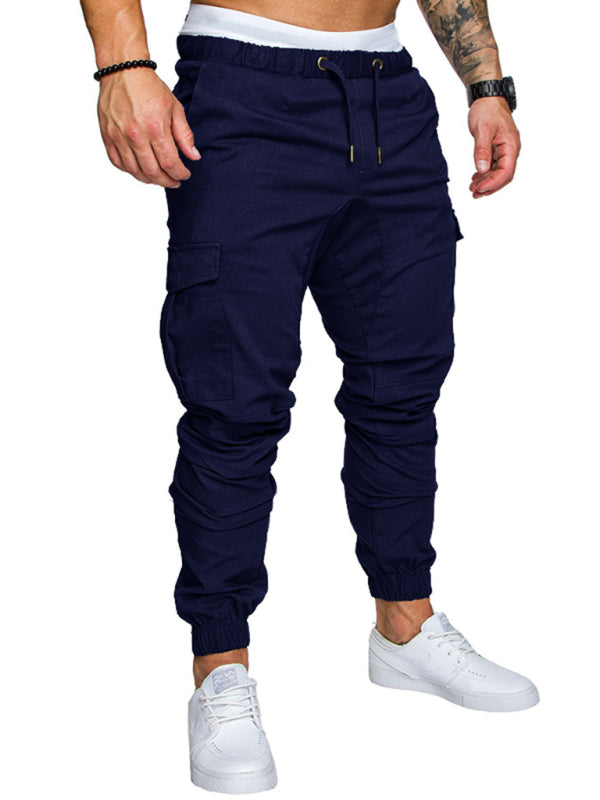 Men’s Solid Color Casual Tether Elastic Sports Baggies Men’s Trousers