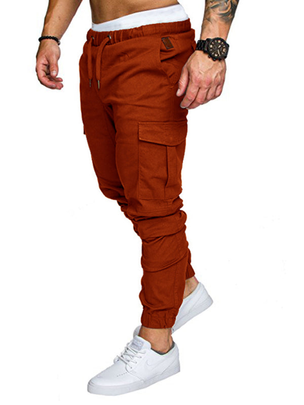 Men’s Solid Color Casual Tether Elastic Sports Baggies Men’s Trousers