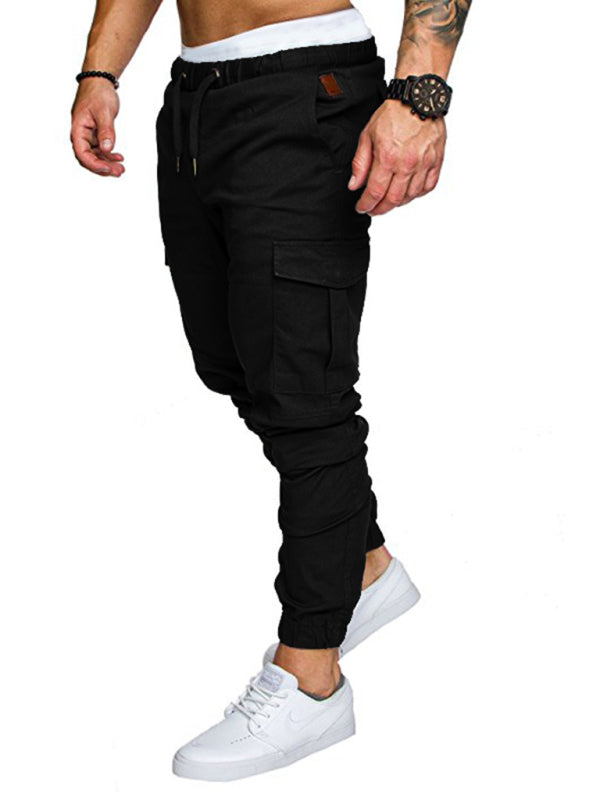 Men’s Solid Color Casual Tether Elastic Sports Baggies Men’s Trousers
