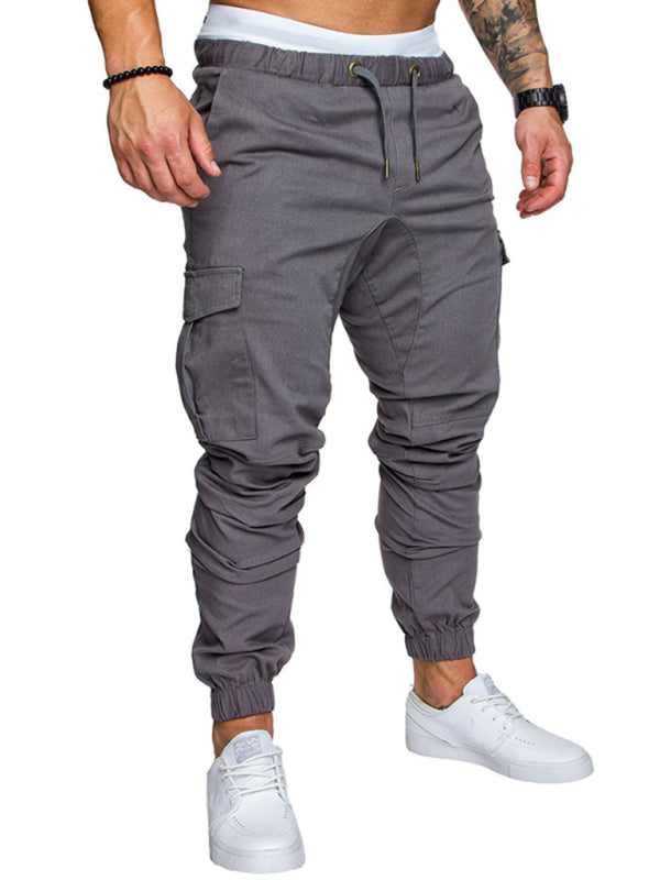 Men’s Solid Color Casual Tether Elastic Sports Baggies Men’s Trousers