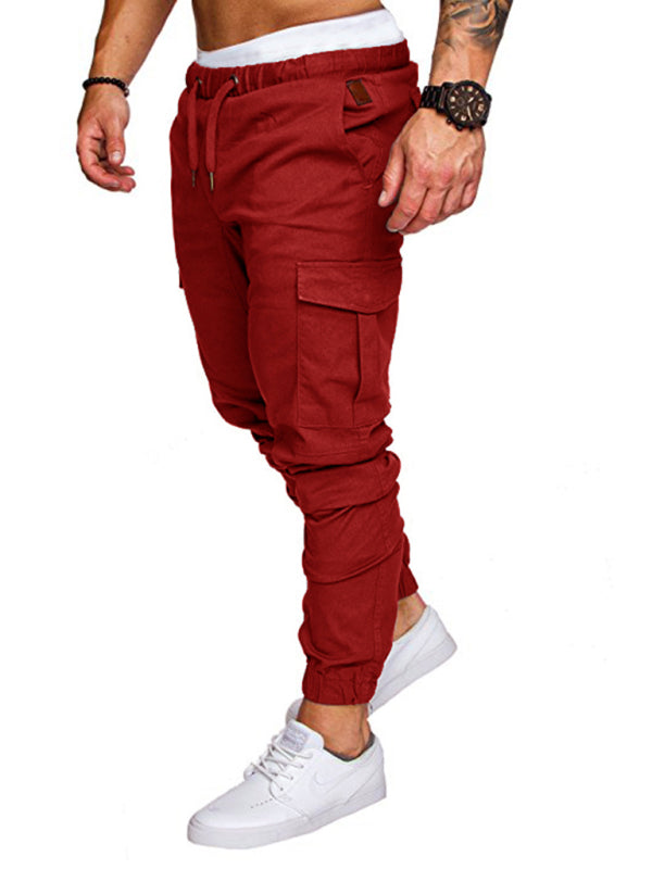 Men’s Solid Color Casual Tether Elastic Sports Baggies Men’s Trousers