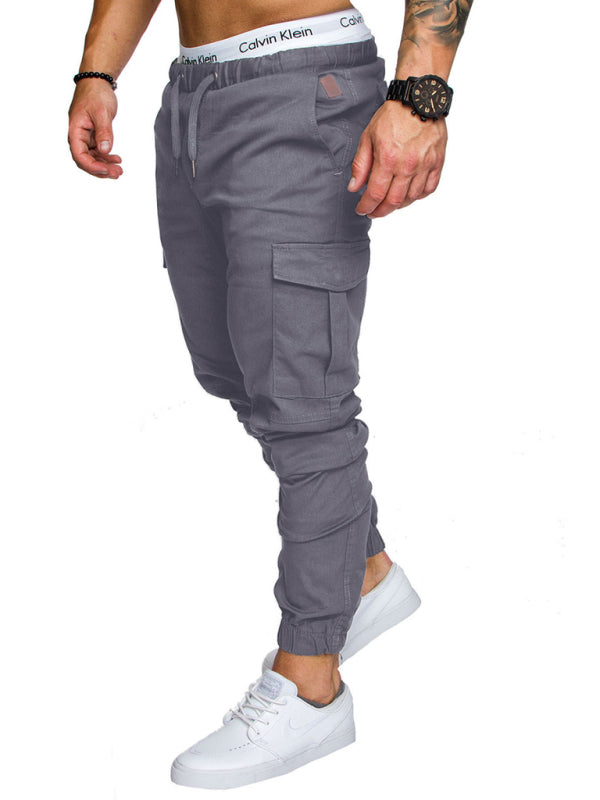 Men’s Solid Color Casual Tether Elastic Sports Baggies Men’s Trousers