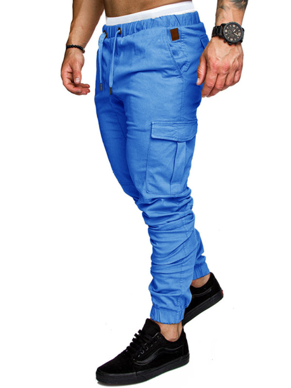 Men’s Solid Color Casual Tether Elastic Sports Baggies Men’s Trousers
