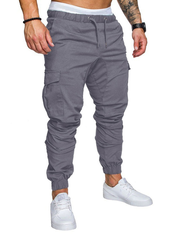 Men’s Solid Color Casual Tether Elastic Sports Baggies Men’s Trousers - Charcoal grey / M