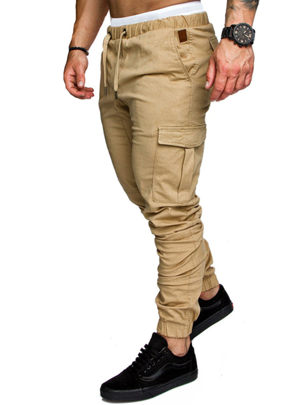 Men’s Solid Color Casual Tether Elastic Sports Baggies Men’s Trousers