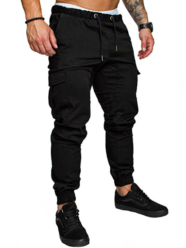 Men’s Solid Color Casual Tether Elastic Sports Baggies Men’s Trousers - Black / M