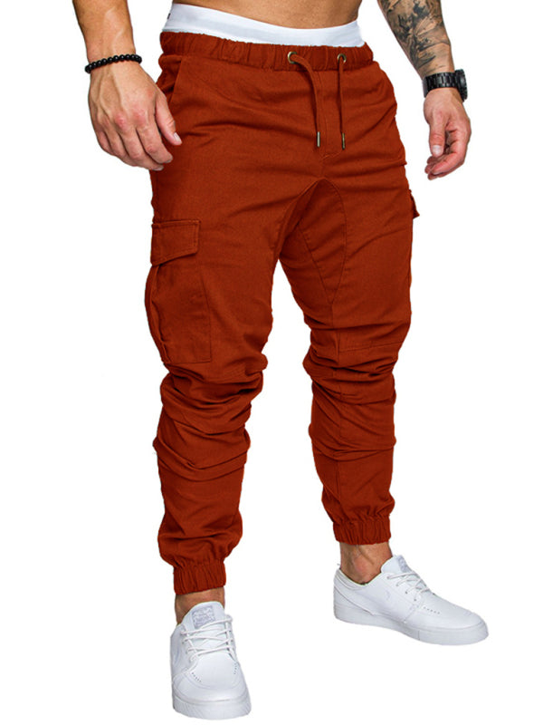 Men’s Solid Color Casual Tether Elastic Sports Baggies Men’s Trousers - Brown / M