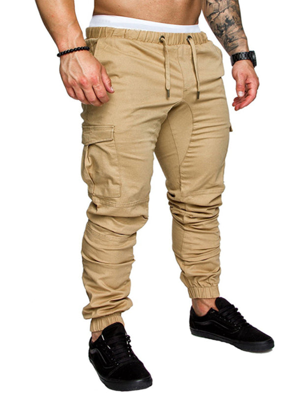 Men’s Solid Color Casual Tether Elastic Sports Baggies Men’s Trousers - Khaki / M