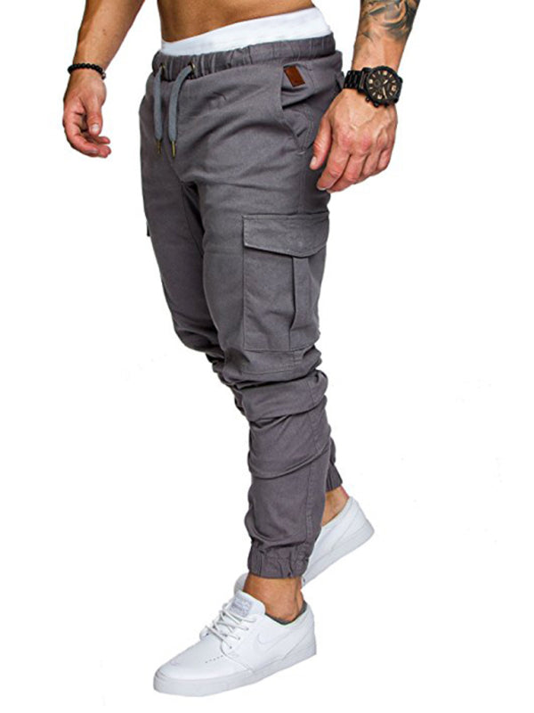 Men’s Solid Color Casual Tether Elastic Sports Baggies Men’s Trousers - Misty grey / M