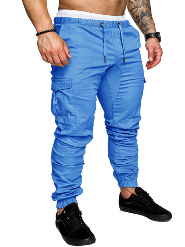 Men’s Solid Color Casual Tether Elastic Sports Baggies Men’s Trousers - Sky blue azure / M