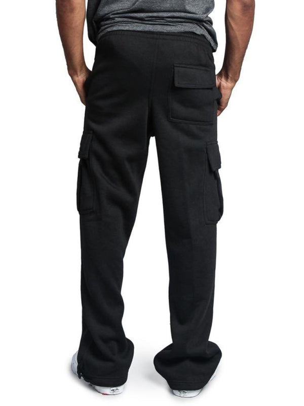 Men’s Solid color elastic waist multi-pocket loose fit cargo pants