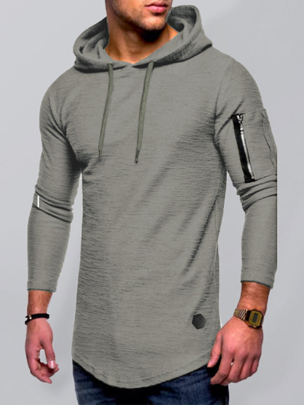 Men’s solid color hooded casual long-sleeve T-shirt - Olive green / M