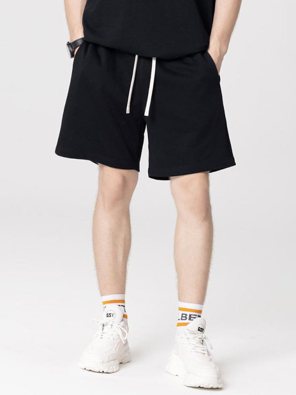 Men’s solid color loose casual sports shorts - Black / S