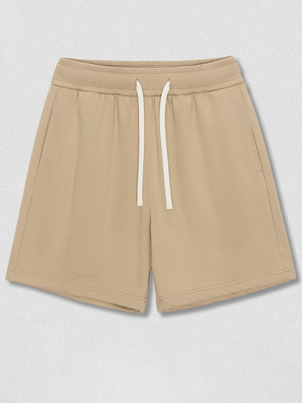 Men’s solid color loose casual sports shorts - Khaki / S