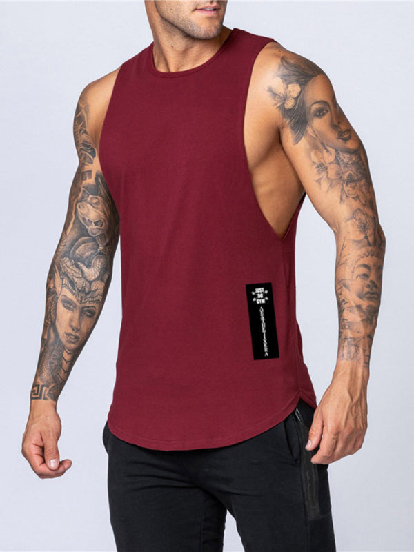 Men’s Solid Color Round Neck Casual Breathable Slim Fit Sports Vest - Wine Red / M