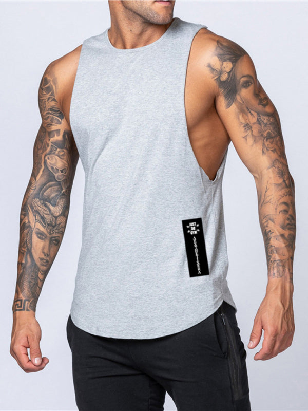 Men’s Solid Color Round Neck Casual Breathable Slim Fit Sports Vest - Grey / M