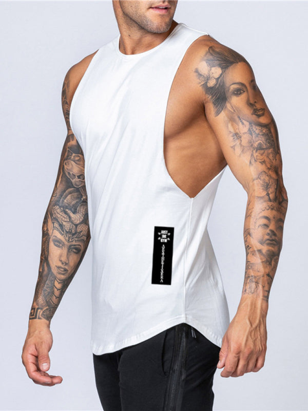 Men’s Solid Color Round Neck Casual Breathable Slim Fit Sports Vest - White / M