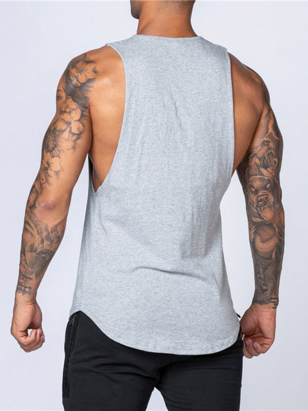 Men’s Solid Color Round Neck Casual Breathable Slim Fit Sports Vest