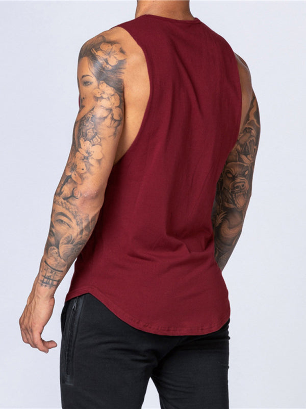 Men’s Solid Color Round Neck Casual Breathable Slim Fit Sports Vest