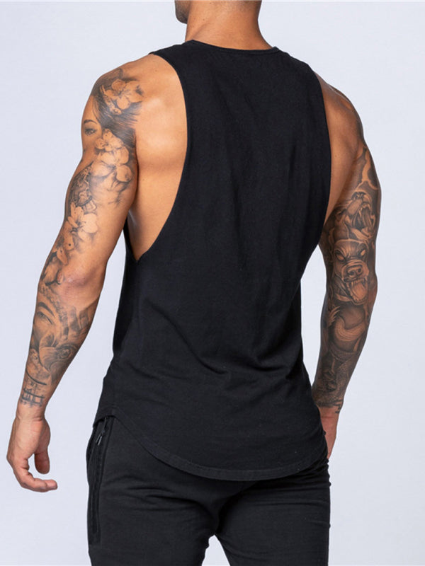 Men’s Solid Color Round Neck Casual Breathable Slim Fit Sports Vest