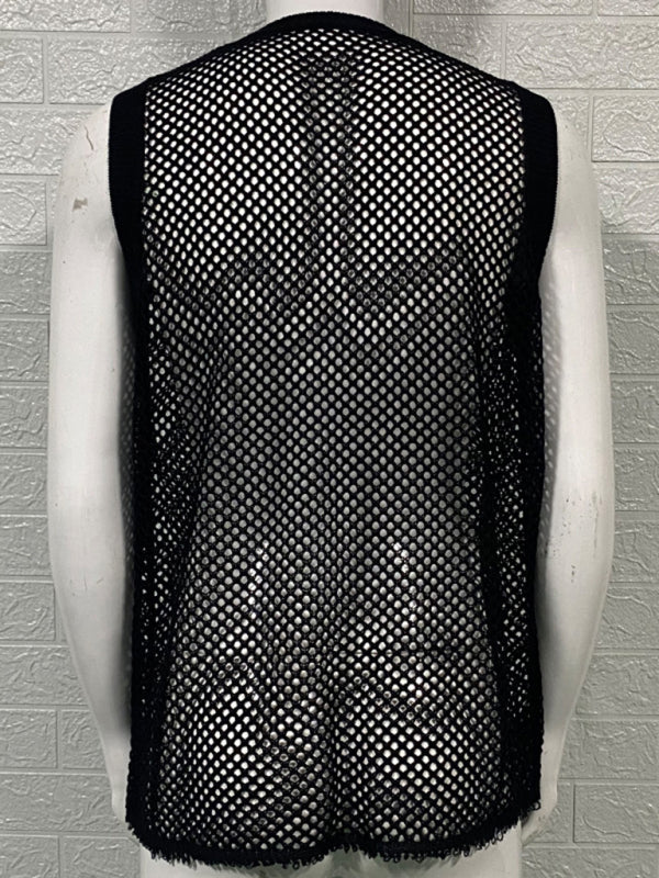 Men’s Solid Color Round Neck Sleeveless Hollow Knitted Vest