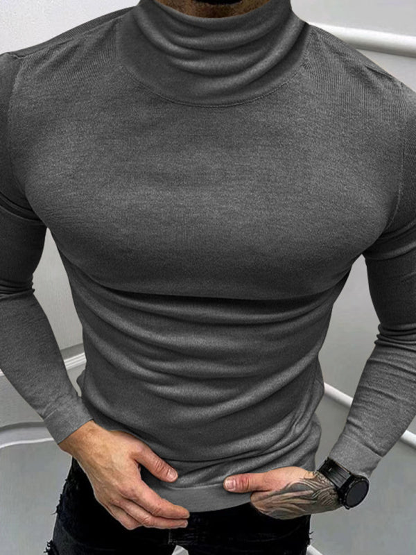 Men’s Solid Color Turtleneck Long Sleeve T-Shirt - Charcoal grey / M