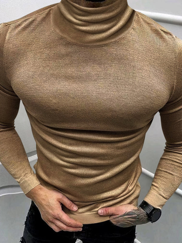 Men’s Solid Color Turtleneck Long Sleeve T-Shirt - Khaki / M