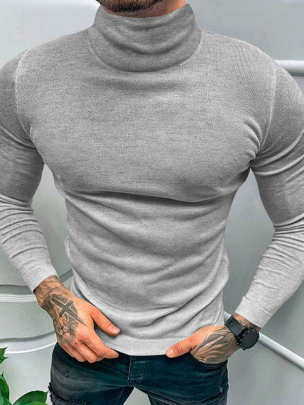 Men’s Solid Color Turtleneck Long Sleeve T-Shirt - Misty grey / M