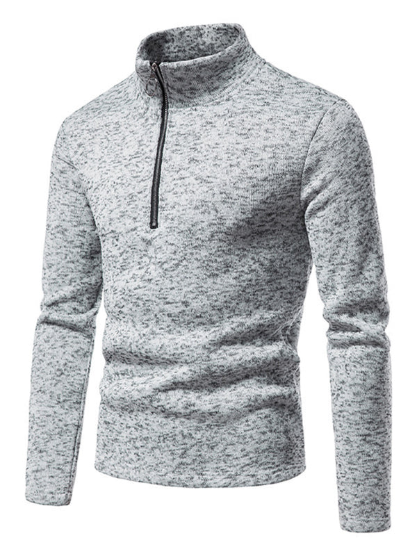 Men’s solid color turtleneck zipper long sleeve sweatshirt
