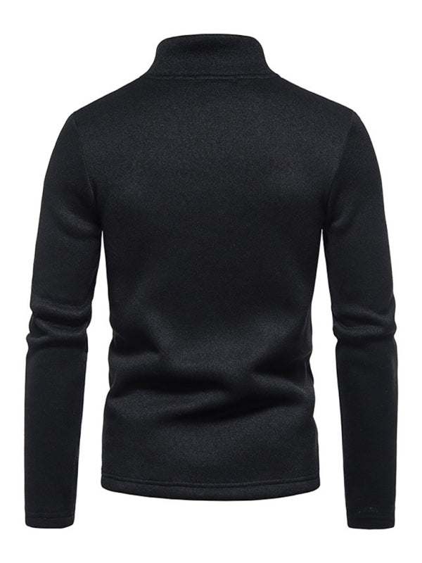 Men’s solid color turtleneck zipper long sleeve sweatshirt