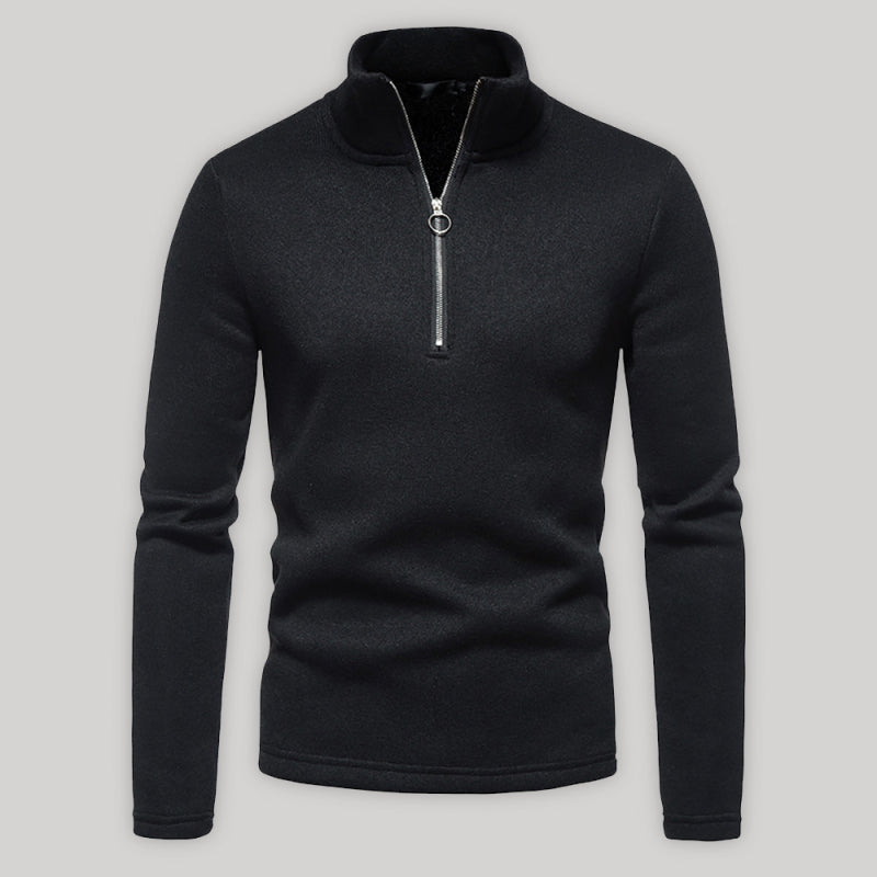 Men’s solid color turtleneck zipper long sleeve sweatshirt - Black / S