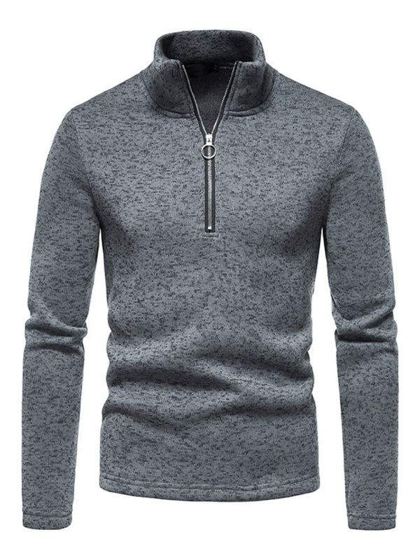 Men’s solid color turtleneck zipper long sleeve sweatshirt - Charcoal grey / S