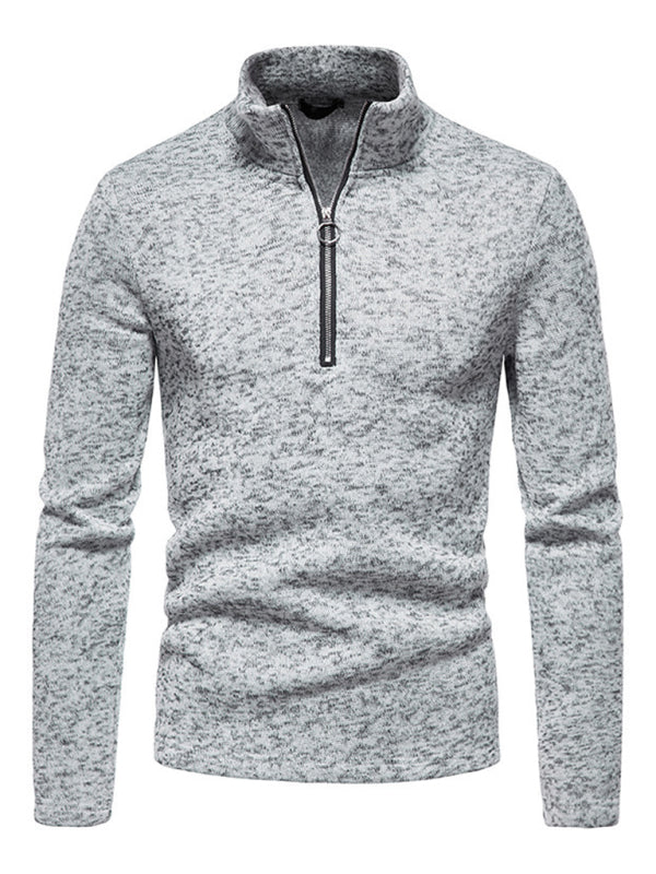 Men’s solid color turtleneck zipper long sleeve sweatshirt - Misty grey / S